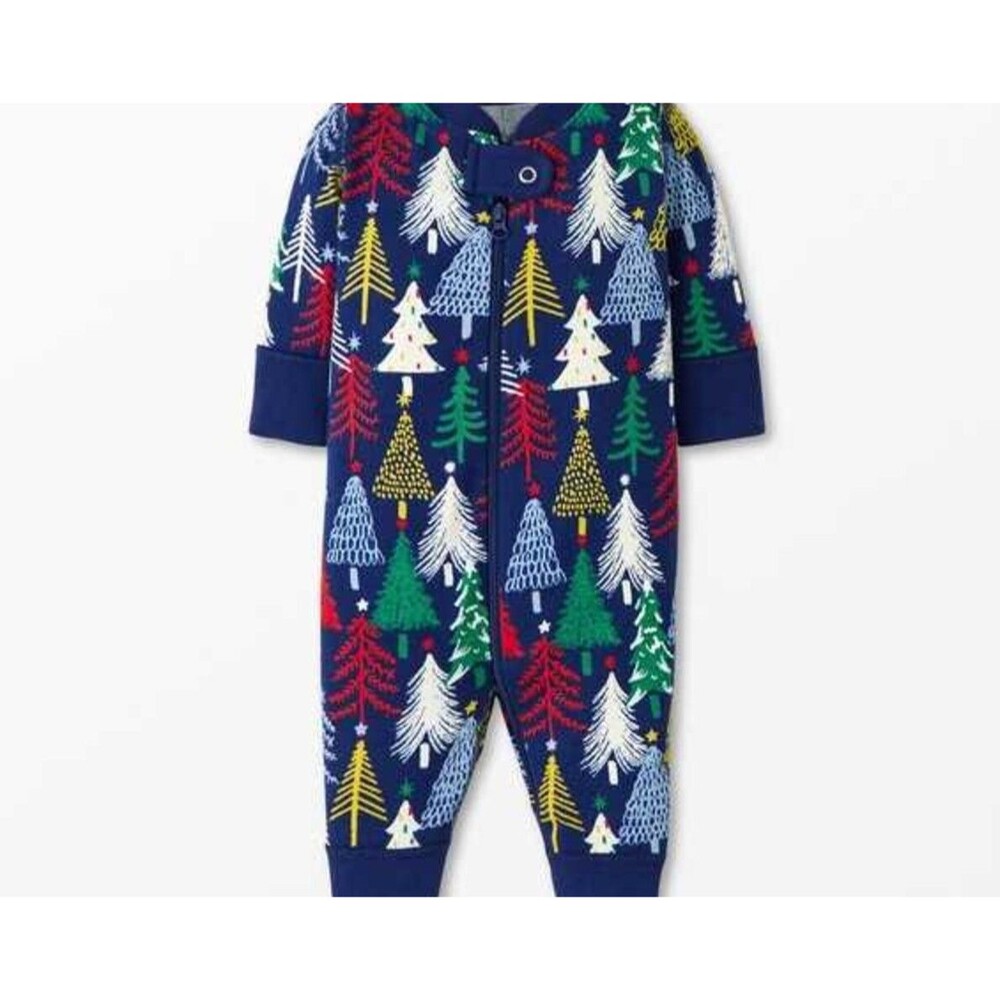Hanna Andersson 18-24m Baby Holiday Footed Zip Sleeper Twinkly Trees on Navy